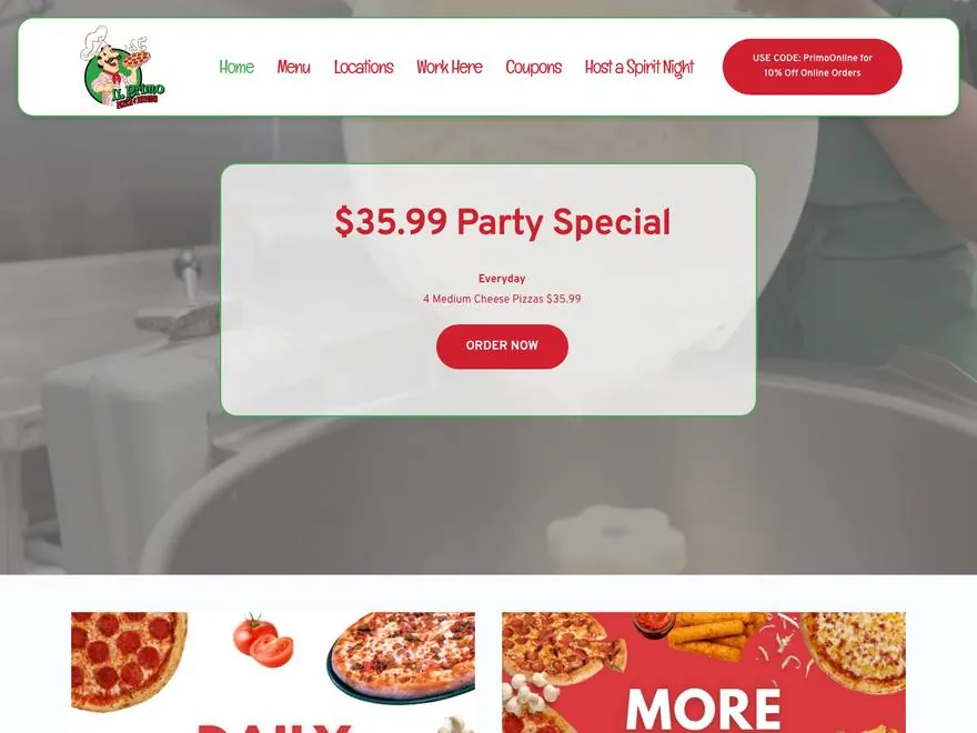 Il Primo Pizza & Wings website built by Sparkler Digital