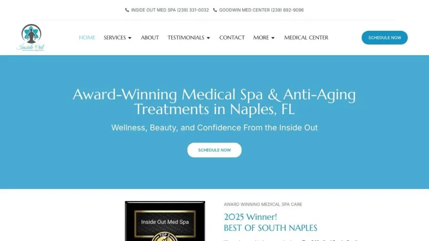 Inside Out Med Spa website built by Sparkler Digital