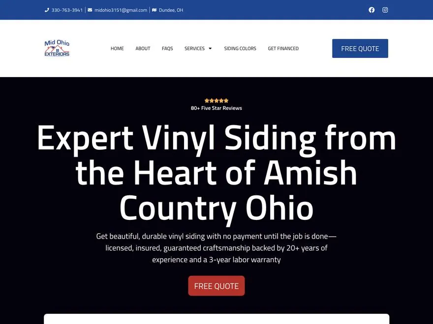 Mid Ohio Exteriors website built by Sparkler Digital