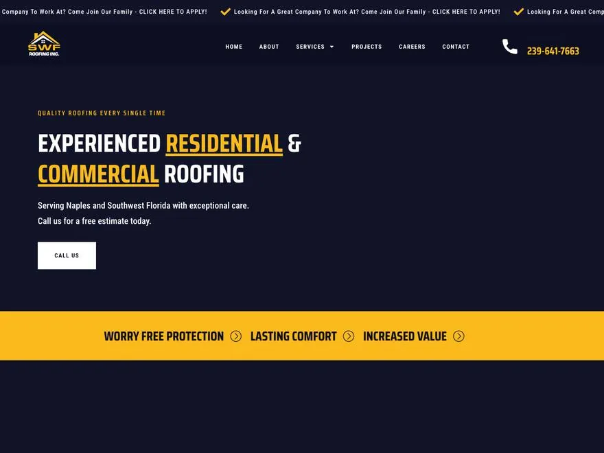 SWF Roofing Inc website built by Sparkler Digital